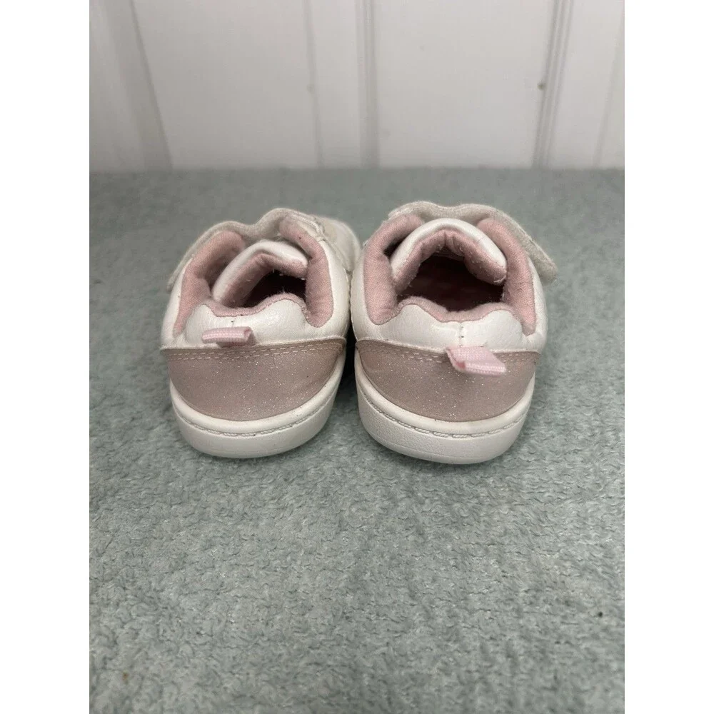Carter’s Toddler Girls White Pink Heart Hook & Loop Sneakers Size 3.5M